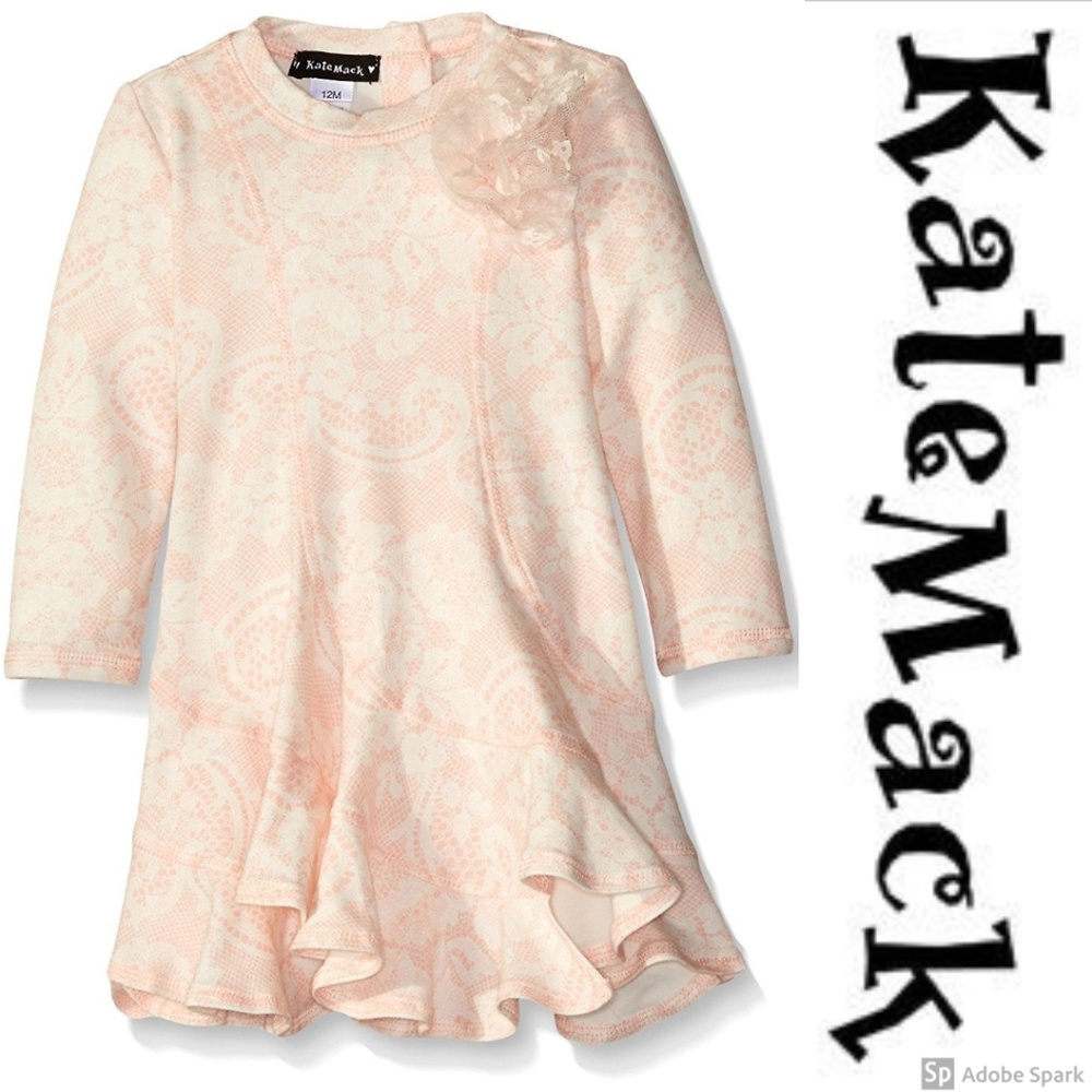 Kate Mack Baby Girl Pink Knit Dress Long Sleeve size 12M NWT